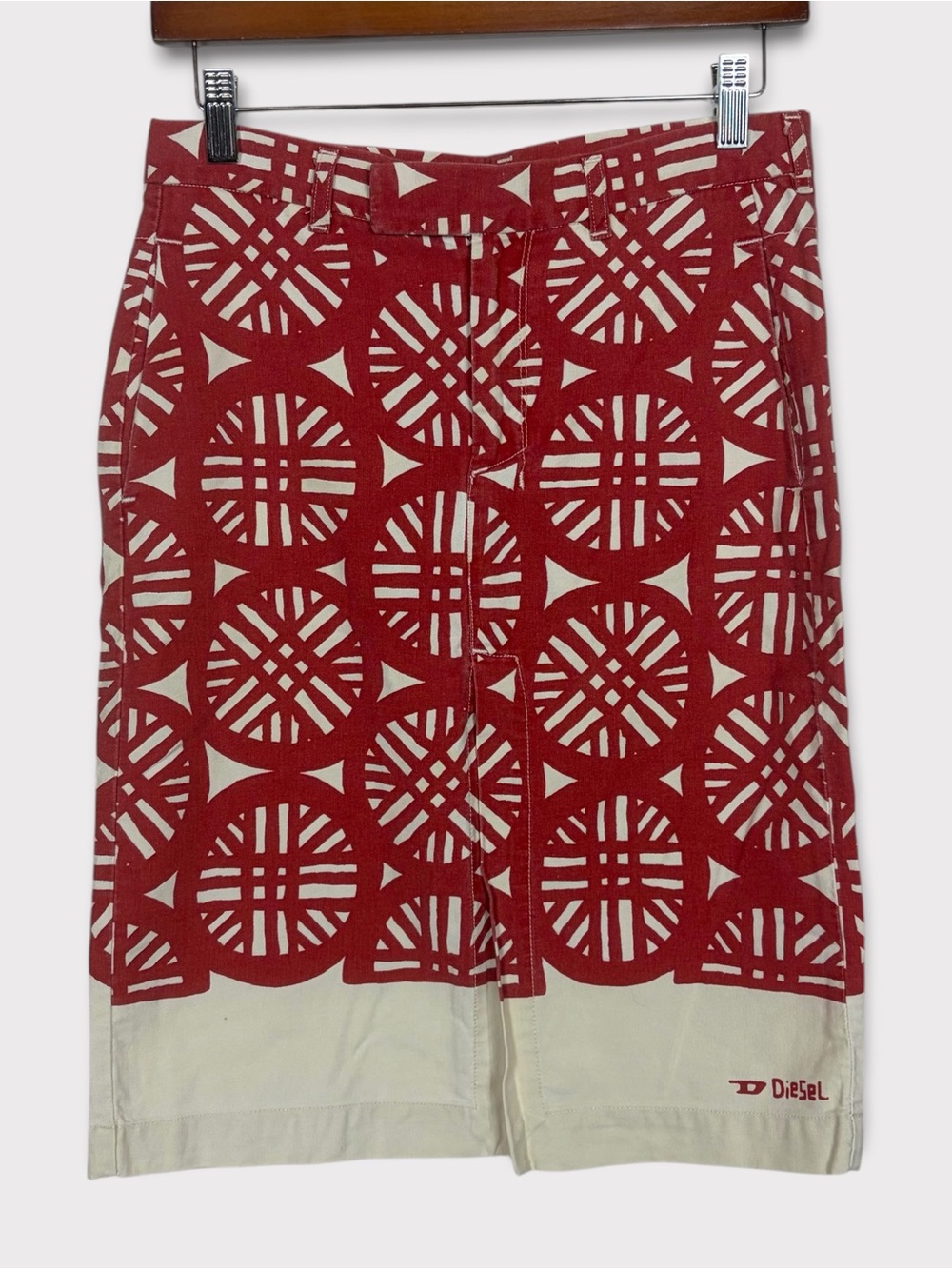 Diesel Red and Cream Geometric Print Skirt